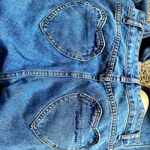 heart shaped pocket long jeans